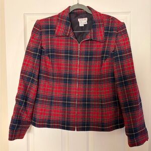 Talbots Plaid  Wool Blend Light Weight Zip Front Jacket Size 14